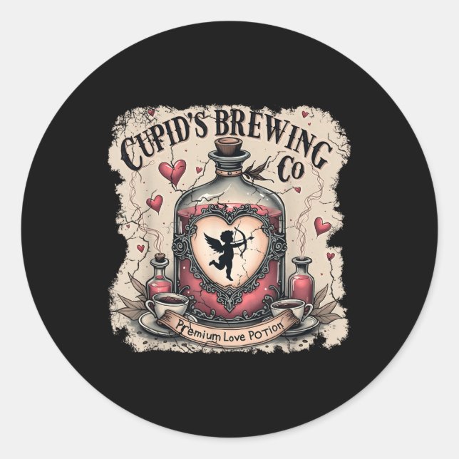 Cupids Brewing Co Love Potions Funny Valentine  Classic Round Sticker (Front)