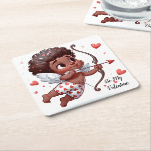 Cupid's Charm Be My Valentine Square Paper Coaster