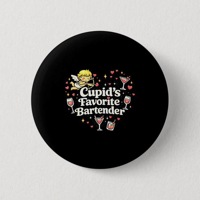 Cupid's favorite bartender funny valentine drink button (Front)