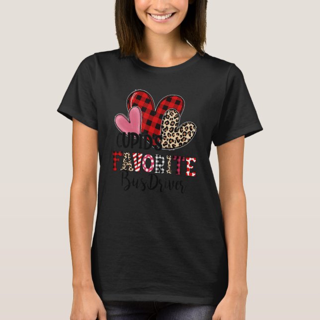 Cupid's Favorite Bus Driver Three Hearts Valentine T-Shirt (Front)