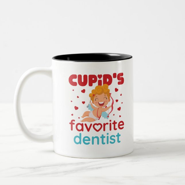 Cupid's Favorite Dentist Valentine's Day Two-Tone Coffee Mug (Left)
