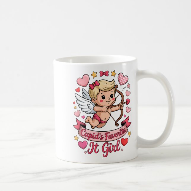 Cupids Favorite Girl Valentine Pink Heart Aestheti Coffee Mug (Right)
