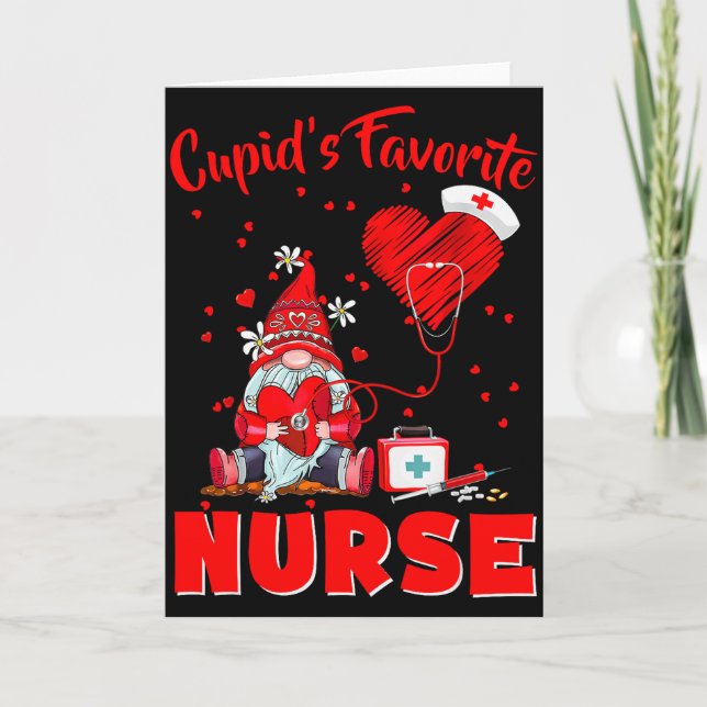 Cupids Favorite Nurse Gnome Valentine Funny Nursin Card (Front)