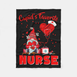 Cupids Favorite Nurse Gnome Valentine Funny Nursin Fleece Blanket