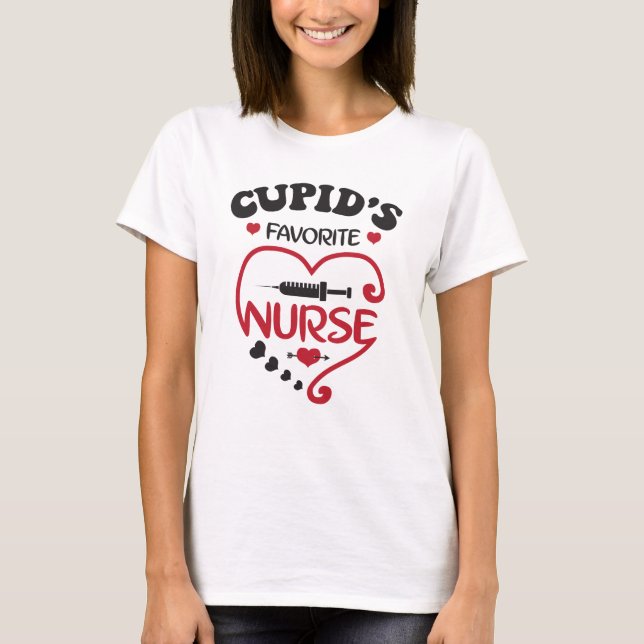 Cupid's Favorite Nurse, Valentine's Day Nurse  T-Shirt (Front)