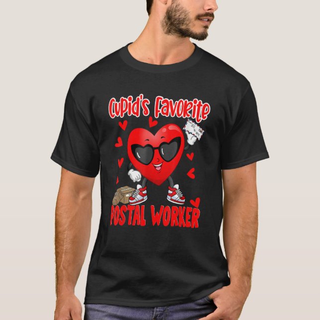 Cupid's Favorite Postal Worker Dabbing Heart Posta T-Shirt (Front)