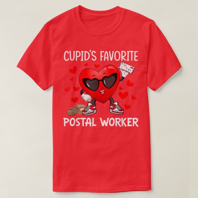 Cupid's Favorite Postal Worker Mailman Happy Valen T-Shirt (Design Front)