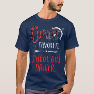 Cupid's Favorite School Bus Driver Red Plaid Valen T-Shirt