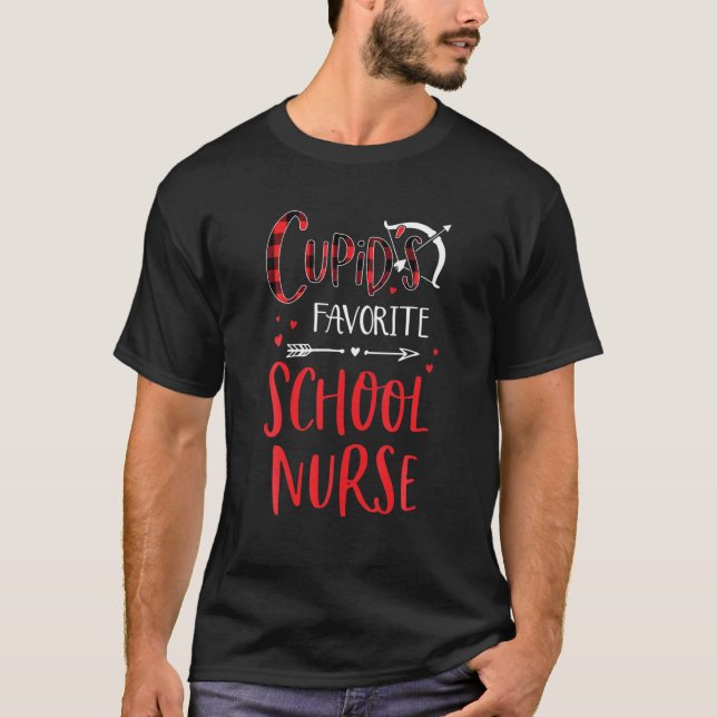 Cupid's Favorite School Nurse Red Plaid Valentine' T-Shirt (Front)
