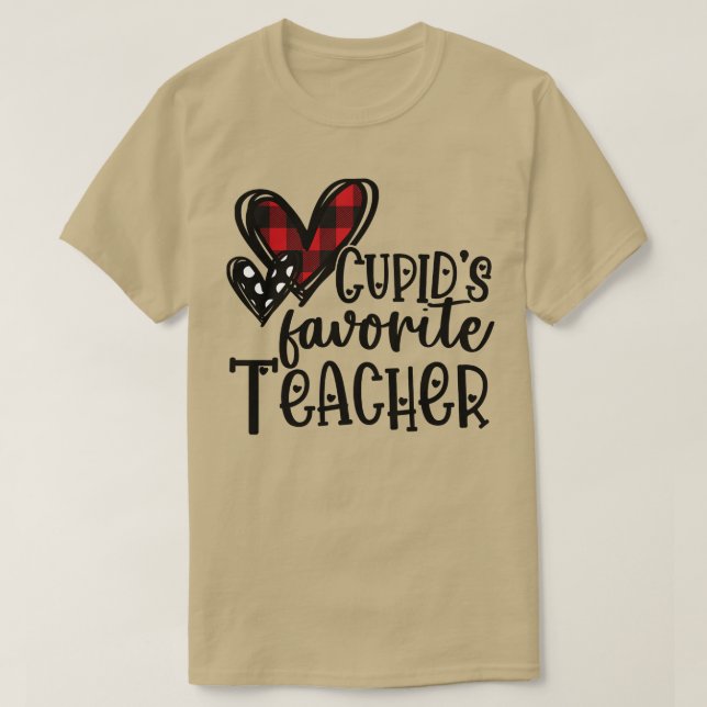 Cupids Favorite Teacher Buffalo Plaid Love Heart C T-Shirt (Design Front)