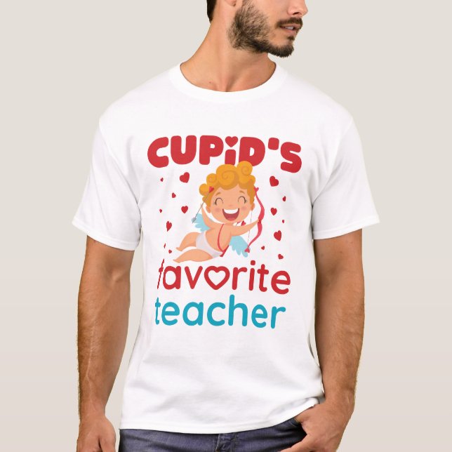 Cupid's Favorite Teacher Cute Valentine's Day T-Shirt (Front)