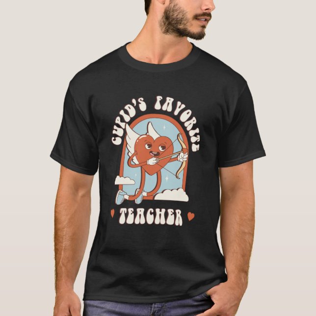 Cupid's Favorite Teacher Red Heart Teacher's Cute  T-Shirt (Front)