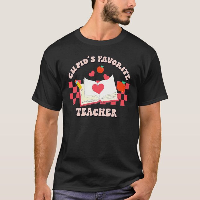 Cupid's Favorite Teacher Retro Groovy Valentines D T-Shirt (Front)