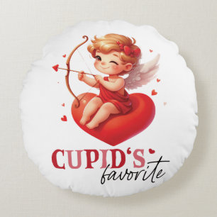 Cupid's Favorite Valentine Day Round Pillow