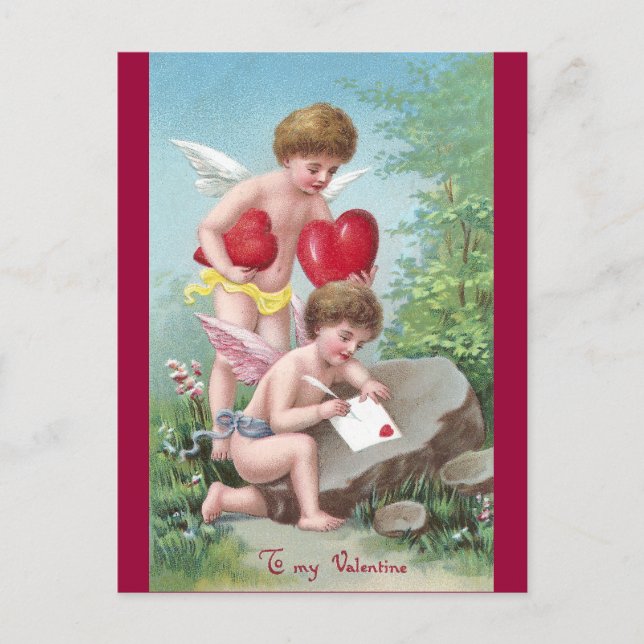 Cupids in Clearing with Rock Valentine Holiday Postcard (Front)