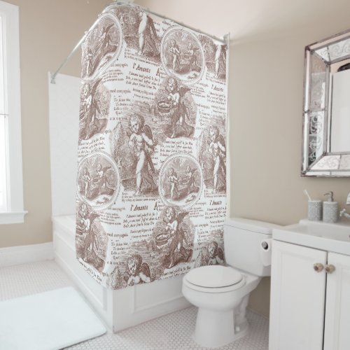 Cupids in Love Romantic French Toile Sepia Shower Curtain