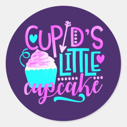 Cupids little Cupcake Valentines Birthday Party Classic Round Sticker