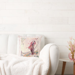Cupids, Princess and Prince on a magical fan Throw Pillow