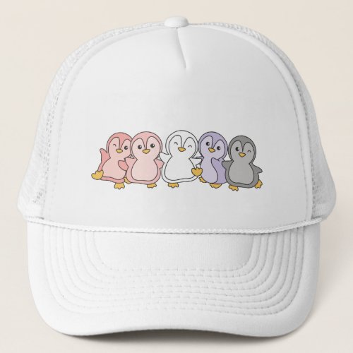 Cupioromantic Flag Pride Lgbtq Cute Penguin Trucke Trucker Hat