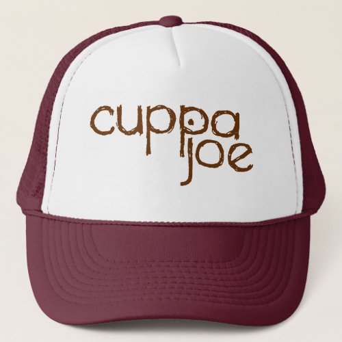 cuppa joe logo in brown _ trucker hat