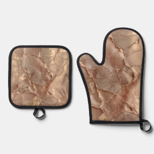 Cupper-Rose Cracked, Metallic Textures Oven Mitt & Pot Holder Set