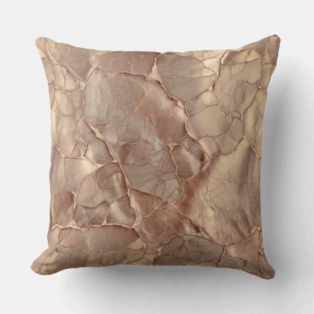 Cupper-Rose Cracked, Metallic Textures Throw Pillow (Front)