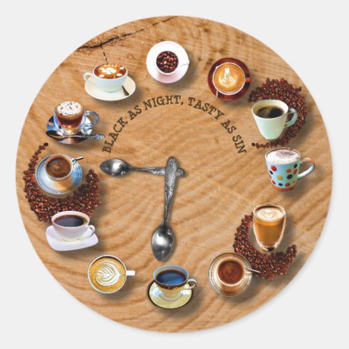 Cups Of Black Coffee With Beans As A Clock Classic Round Sticker