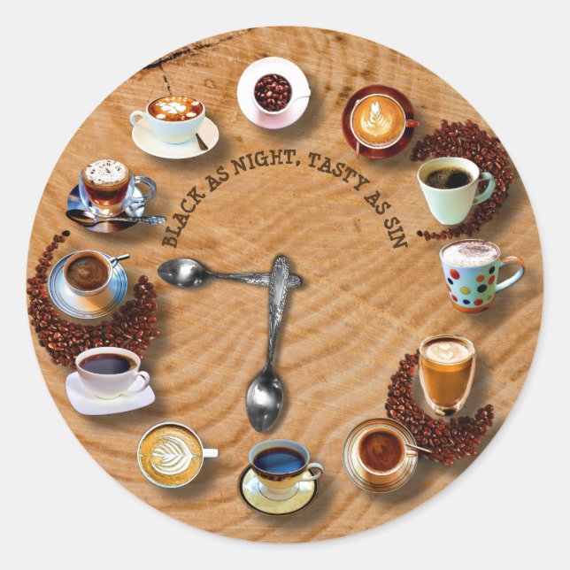 Cups Of Black Coffee With Beans As A Clock Classic Round Sticker (Front)