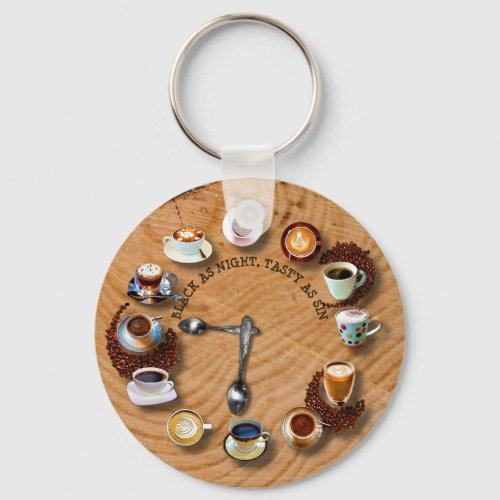 Cups Of Black Coffee With Beans As A Clock Keychain