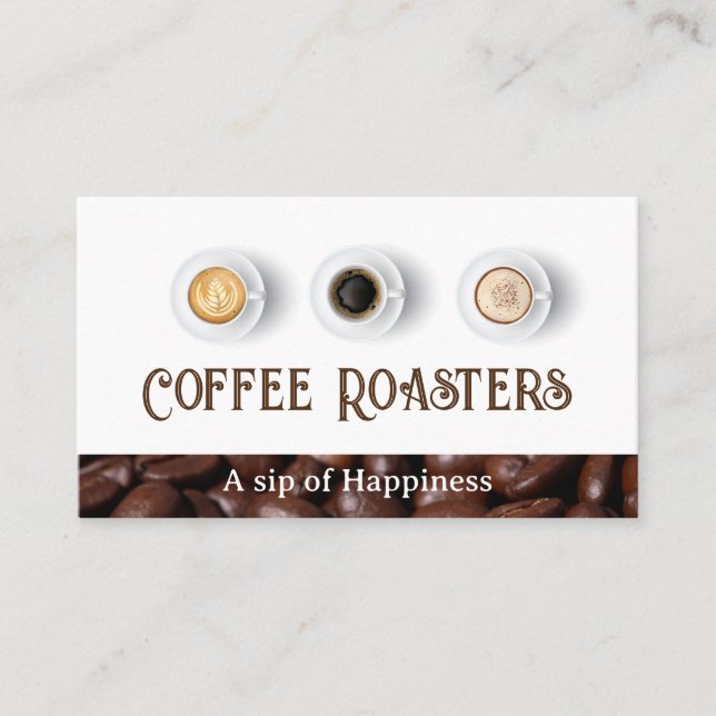 Cups of Coffee Top View | Coffee Beans Business Card (Front)