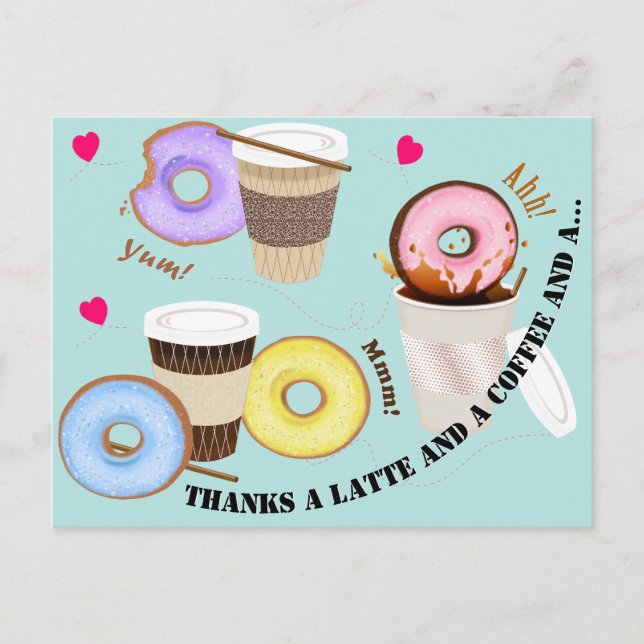 Cups of Coffee with Donuts | Thank You Postcard (Front)