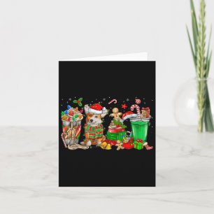 Cups Of Iced Coffee & Corgi Dog Christmas Ligh Card