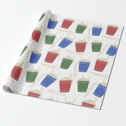 Cups of Ramen Noodles Chopsticks Patterned Wrapping Paper