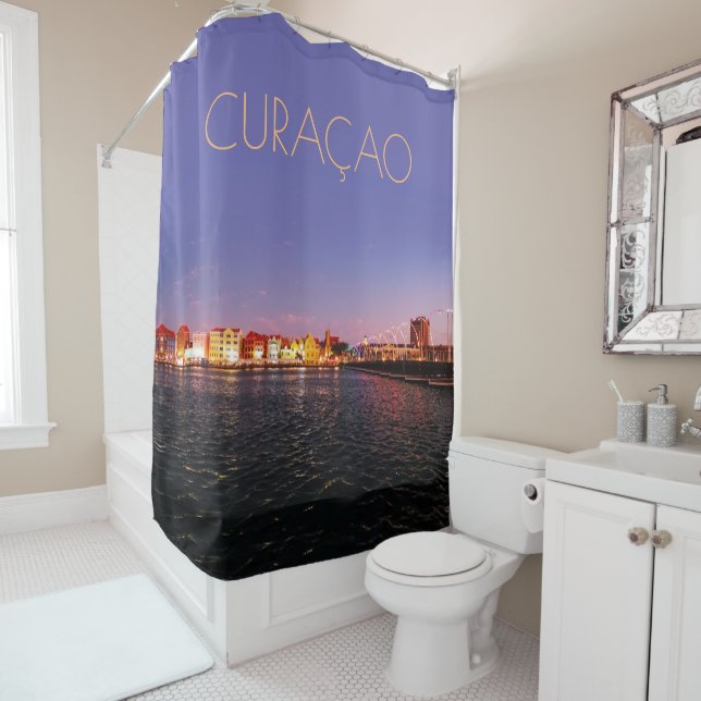 Curaçao at Night w/out text (customizable) Shower Curtain (In Situ)