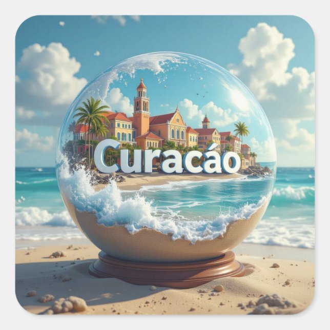 Curacao beach coast globe square sticker (Front)