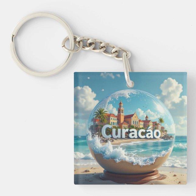 Curacao beach globe keychain (Front)
