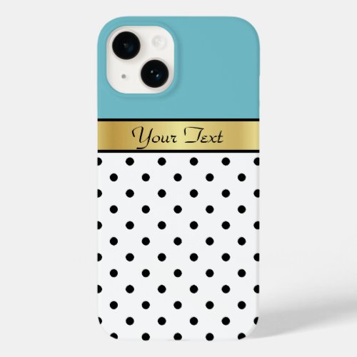 Curacao Blue White Black Dotted Gold Ribbon Name Case_Mate iPhone 14 Case