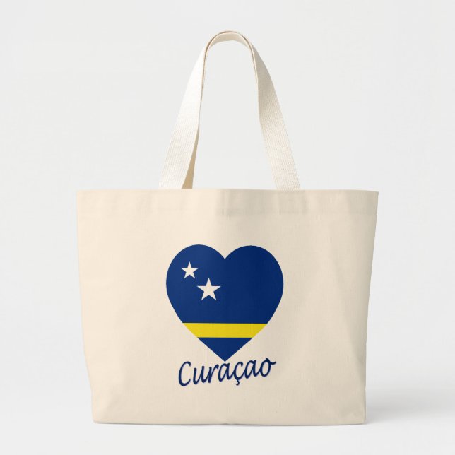 Curacao Flag Heart Large Tote Bag (Front)
