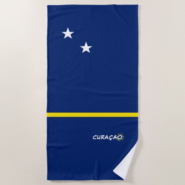 Curaçao Flag with customizable text Beach Towel (Front)
