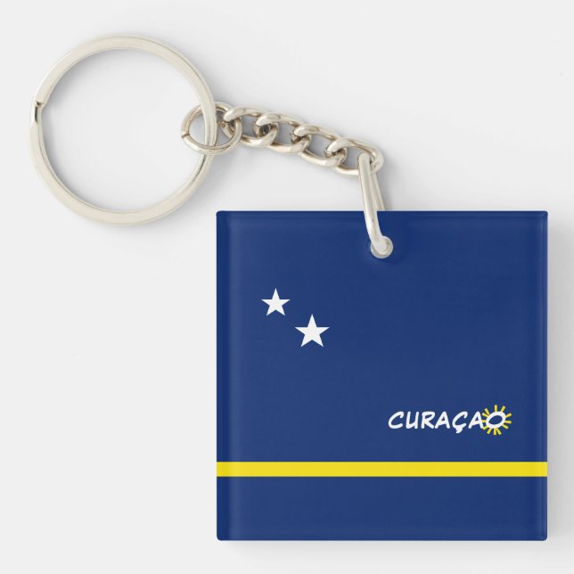 Curacao Flag with customizable text Keychain (Front)