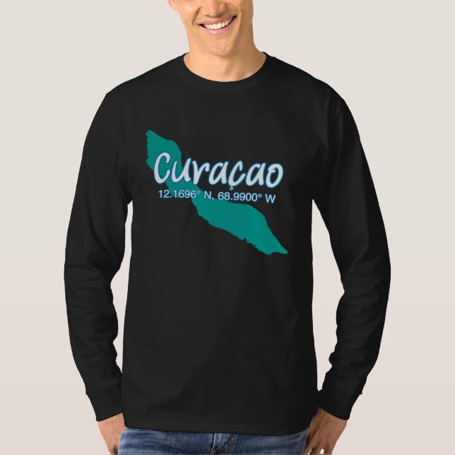 Curacao Island Coordinates Tourist Vacation T-Shirt (Front)