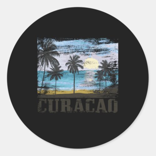 Curacao Palm Trees Surfer Caribbean Classic Round Sticker