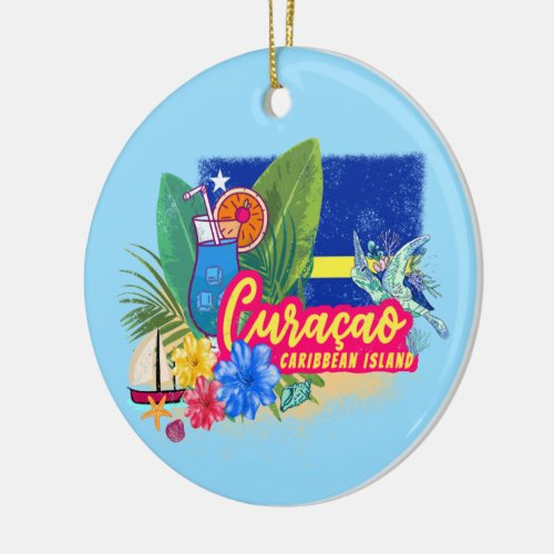 Curacao retro caribbean island with turtle vintage ceramic ornament