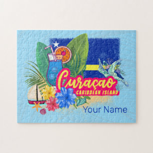 Curacao retro caribbean island with turtle vintage jigsaw puzzle