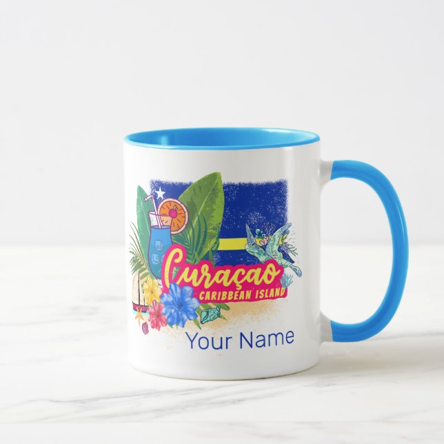 Curacao retro caribbean island with turtle vintage mug (Right)