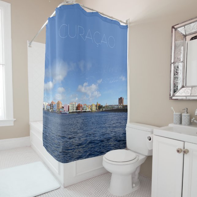 Curaçao Skyline w/out text (customizable) Shower Curtain (In Situ)