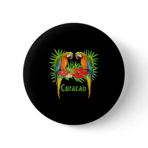 Curacao Vacation Parrots Tropical Flowers Green Pa Button