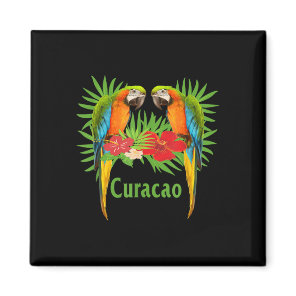 Curacao Vacation Parrots Tropical Flowers Green Pa Magnet