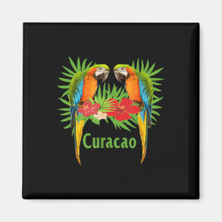 Curacao Vacation Parrots Tropical Flowers Green Pa Magnet