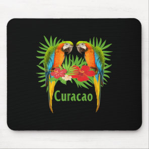 Curacao Vacation Parrots Tropical Flowers Green Pa Mouse Pad